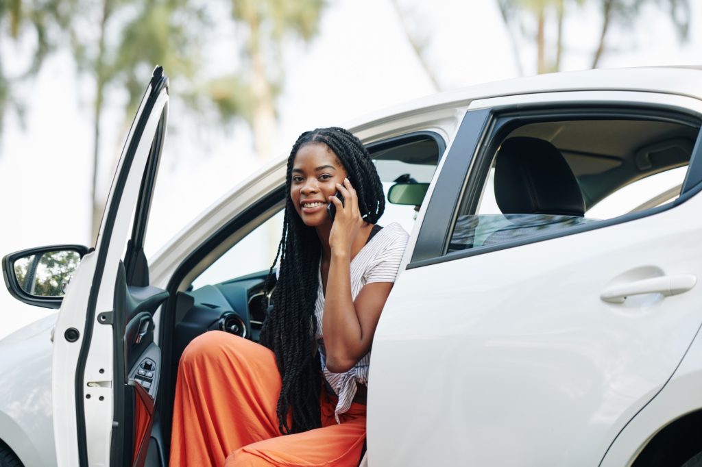 Female driver talking on phone